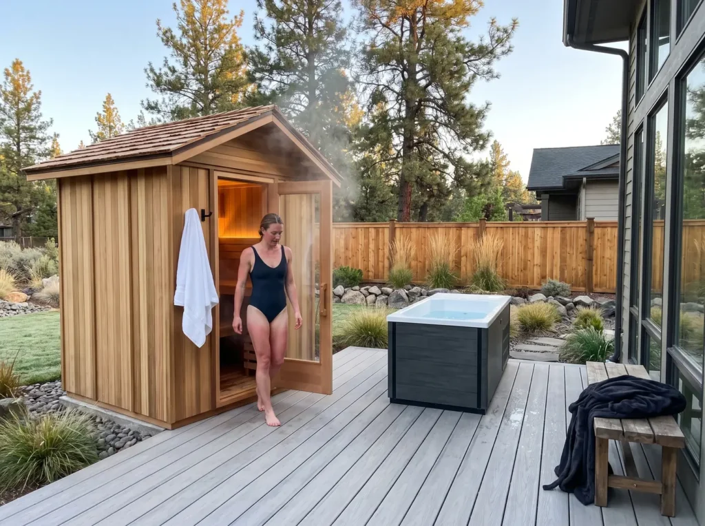 hot and cold therapy routine with sauna and cold plunge tub